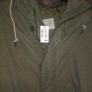 Olive Green Hooded Drawstring Jacket